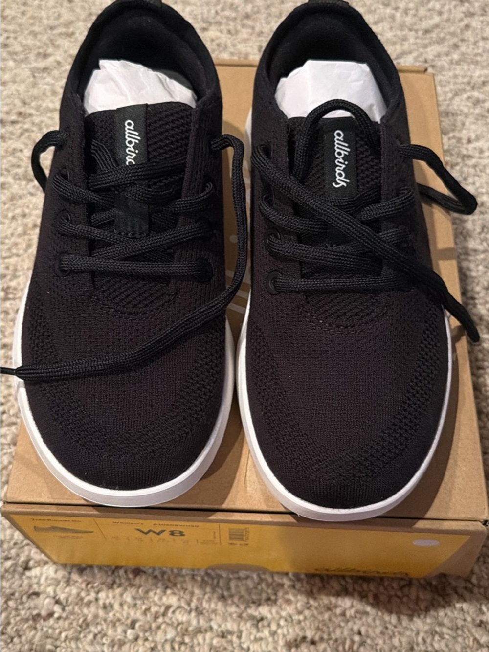 allbirds Women's Black Knit Sneakers with White Soles - Lace-Up Casual Trainers